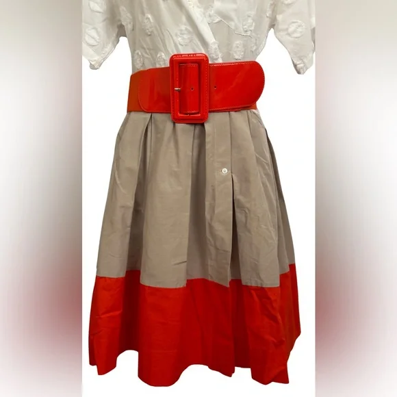 Sara Roka Elegant White and Orange Dress - Picture 3 of 9